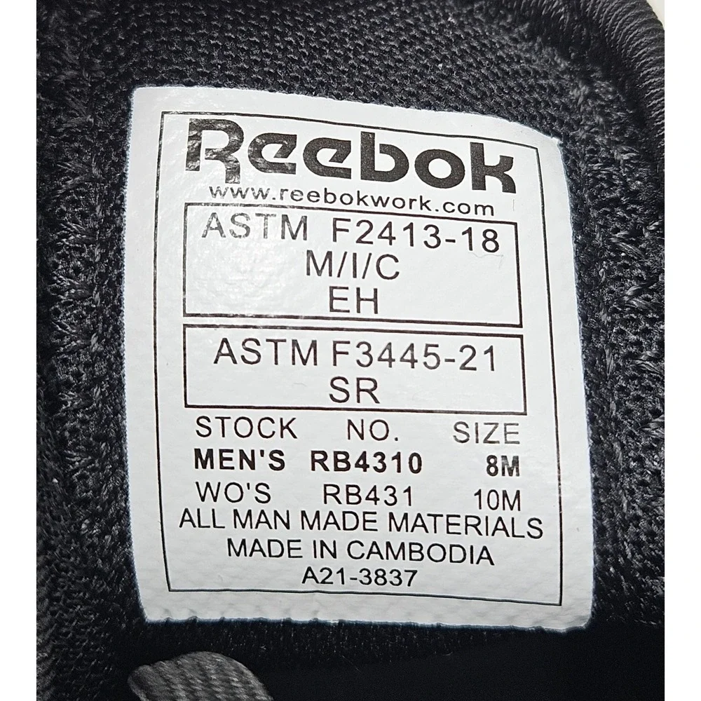 Reebok Work Men's Fusion Flexweave Comp Toe‎ Athletic Black and Grey 8M EUC!